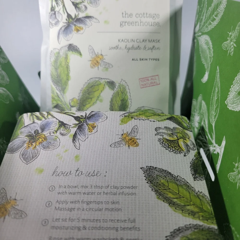 New Margot Elena 3 Pc The Cottage Greenhouse Kaolin Sea Clay Mask Dry Body Oil